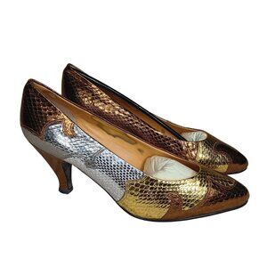 Vintage AJ Valenci Metallic Leather Heels Bronze 7